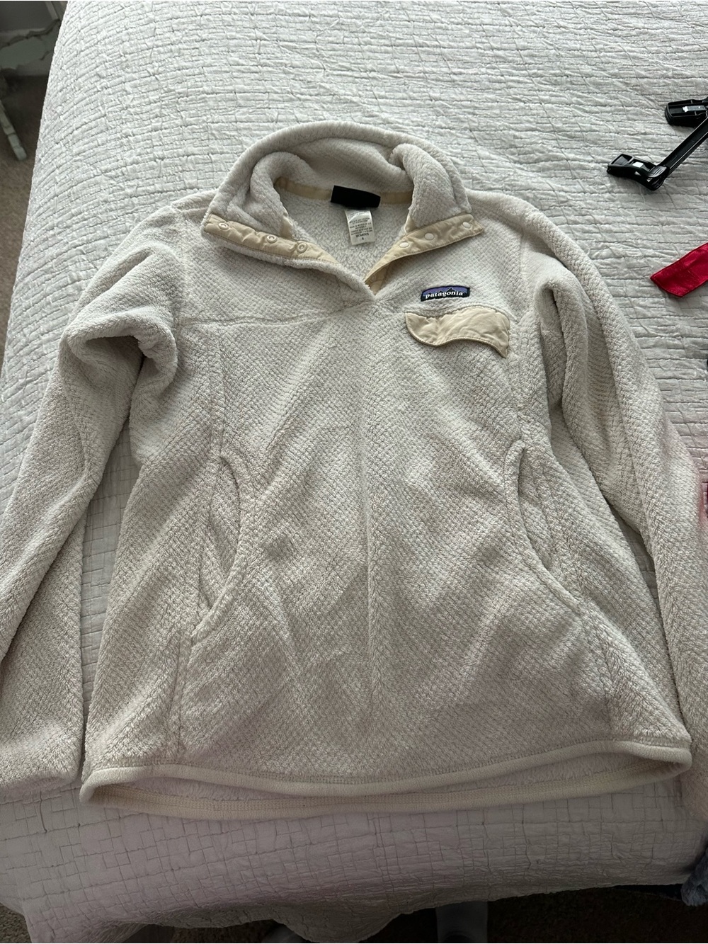 Patagonia Cream Teddy Fleece Quarter-Zip Jacket